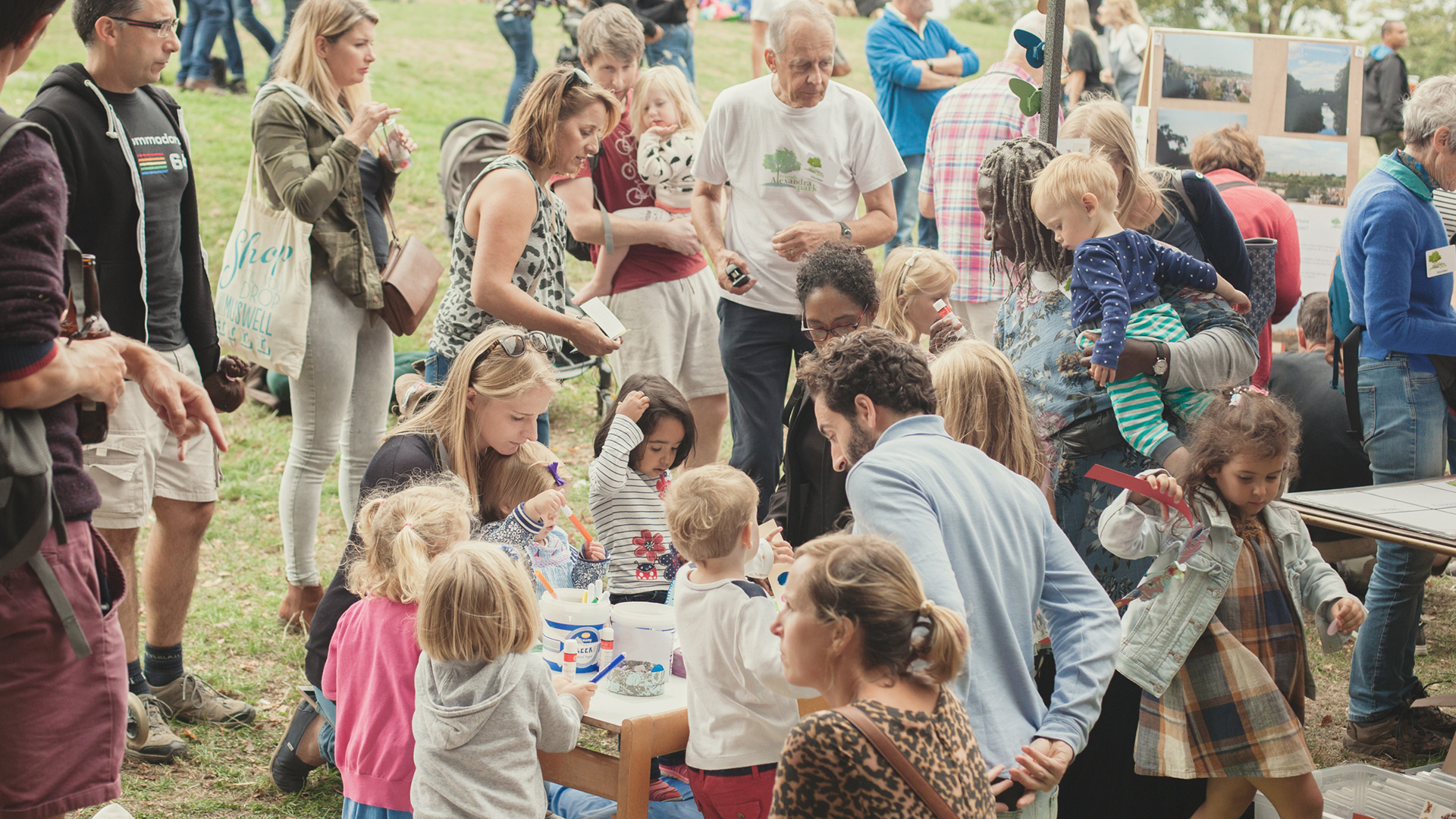 Families picnicking in the park