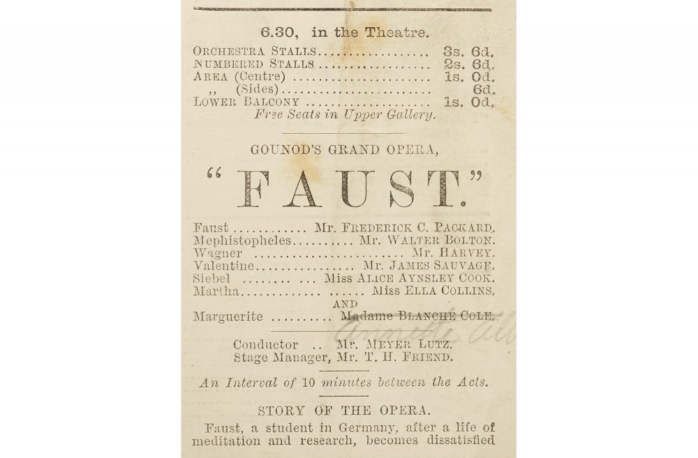 Faust ad from Alexandra Palace Programme 28 May 1881