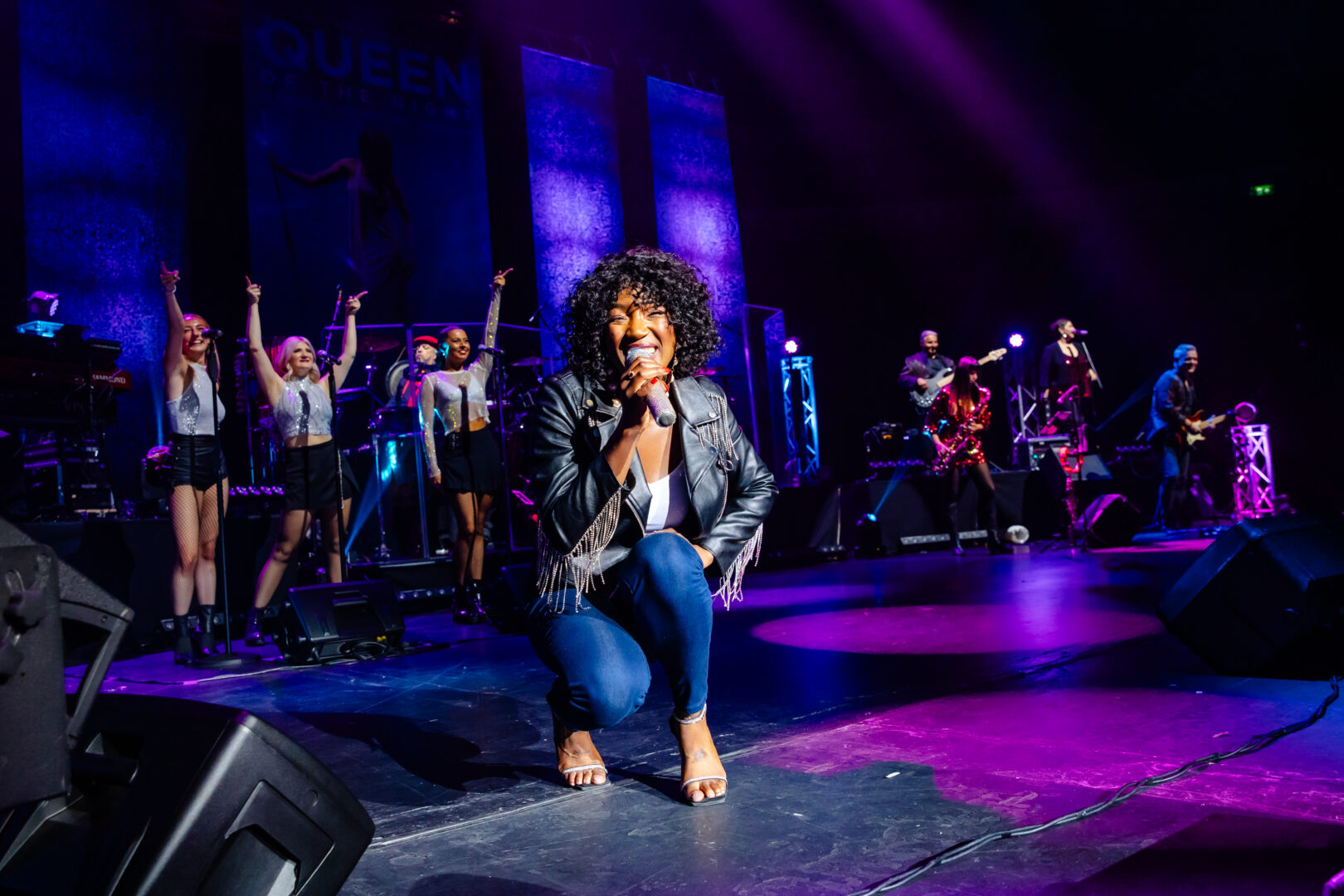 A production shot of the show 'Whitney: Queen of the night'. Whitney Houston is portrayed by Adenike Adewale.